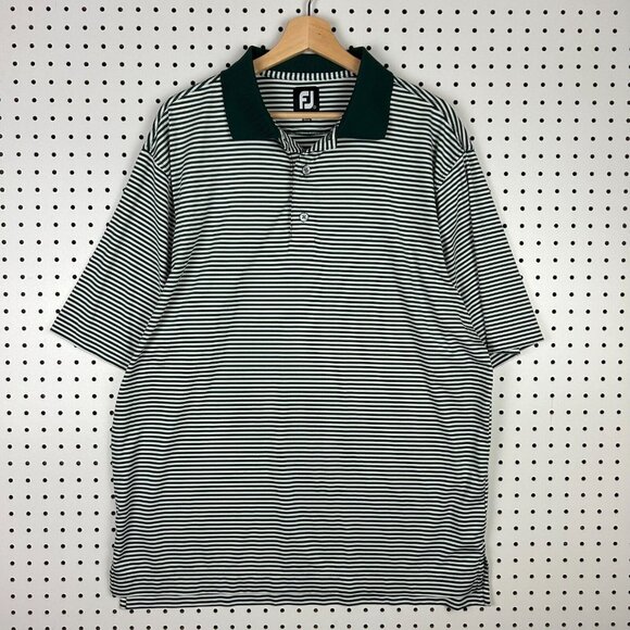 FootJoy Striped Golf Polo Shirt Collared Men's Large Green White Performance - Picture 1 of 5